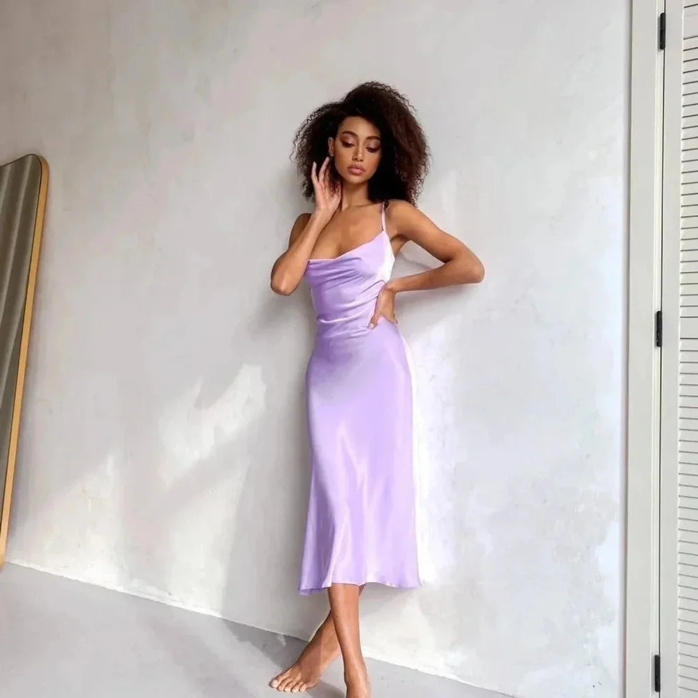 SLA The Label Fiji Slip Dress | Purple Satin Midi | Size Small BNWT